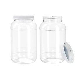 ljdeals 1 Gallon Clear Plastic Jars with Lids, Wide Mouth Storage Containers, Pack of 2, BPA Free, Food Safe, made in USA