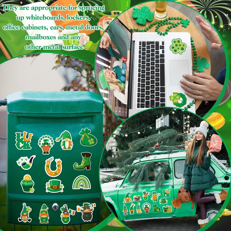30 Pcs St. Patrick's Day Reflective Car Magnet Set Green