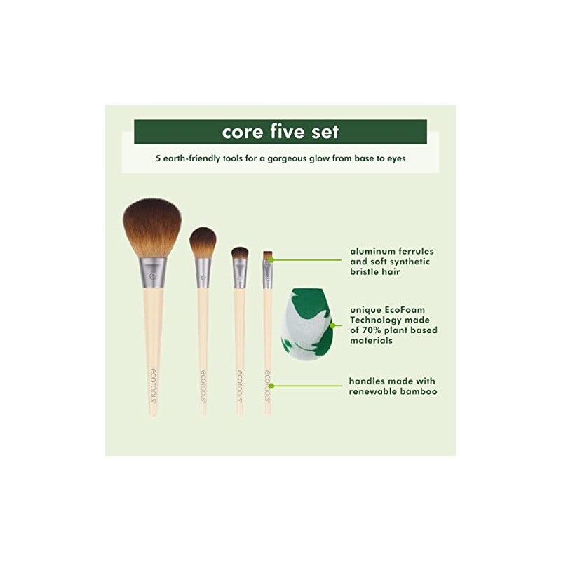 EcoTools Core Five Makeup Brush and Sponge Kit, For Eyeshadow,