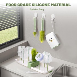 Baby Bottle Cleaner Brush Set Bottle Cleaner Brush Set Portable Bottle Cleaning Kit Set Silicone Brush, Nipple Brush, Straw Brush, Dispense Detergent Dispenser, Drying Rack - 6 in 1