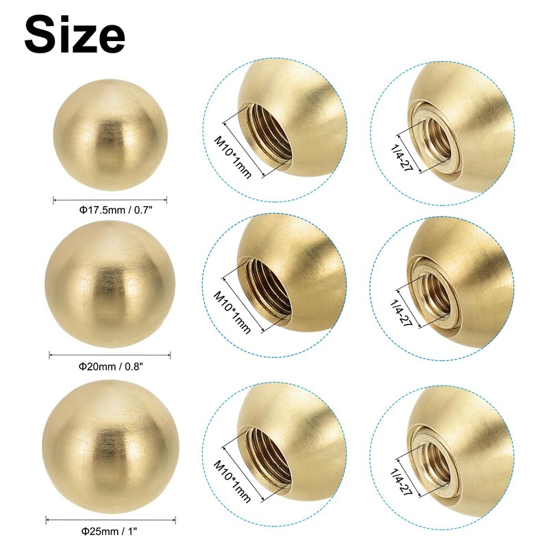 PATIKIL 17.5mm 20mm 25mm Ball Lamp Finials Caps Knob, 3pcs