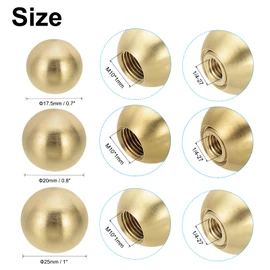 PATIKIL 17.5mm 20mm 25mm Ball Lamp Finials Caps Knob, 3pcs Solid Brass Lamp Shade Top Decoration Screw Cap Nuts with Brass Reducing Adapter for Table Lamps
