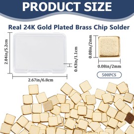 CREATCABIN 500Pcs Real 24K Gold Plated Chip Solder Brass Solder Chips Flux for Jewelry Pre-Cut Tiny Ultra Low Temp Easy Welding Solder Square for DIY Jewelry Making Repair Electronic Soldering 2x2mm