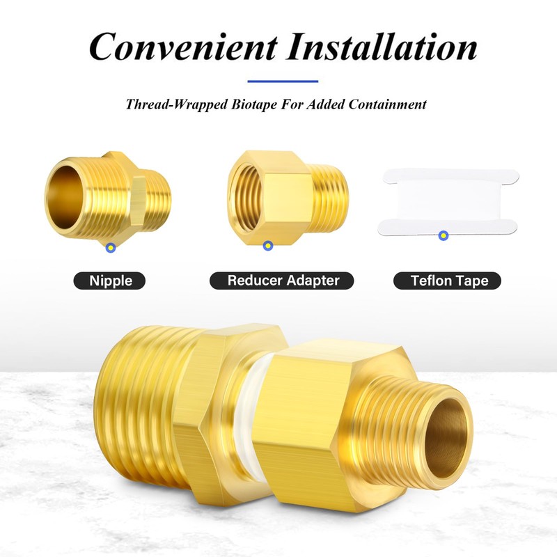 TAILONZ PNEUMATIC 5PCS Brass Pipe Fitting, Reducer Adapter, Hex Nipple,