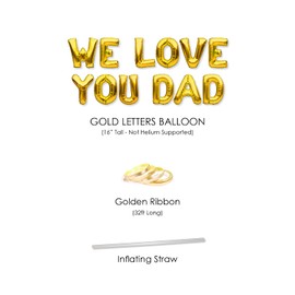 PartyForever WE LOVE YOU DAD Balloons Banner Gold Fathers Day or Birthday Party Decorations Sign