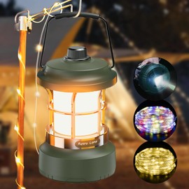 LEMVUZ Camping String Lights, 49.2Ft 4 in 1 Camping Lights with 9 Lighting Modes, 4000mAh Camping String Lights Rechargeable Waterproof for Camping Hiking Emergency Decoration