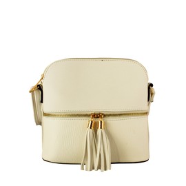 Foxlady Women's Mini Tassel Zip Trendy Snakeskin Faux Leather Sling Crossbody Handbag (pearl)