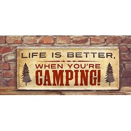 schilderkreis24 Tin Sign Funny Saying "Life is Better Camping" Decorative Sign Metal Sign Gift Idea Retro Camper Caravan Motorhome Gift Birthday Christmas Camping Fans 28 x 12 cm
