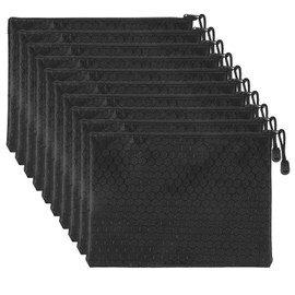 Pack of 10 Wallet, Banking Bag, Money Folder, Waterproof Document Bag, A5 Money Storage, Small Bag with Zip, Money Organiser for Cash Bag for Travel Documents, Black