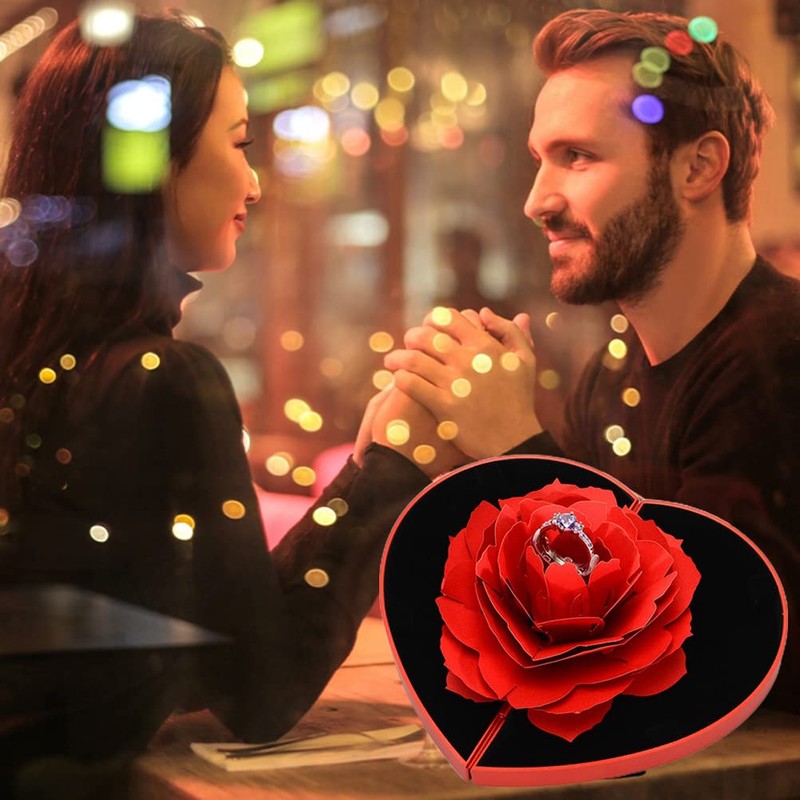 KKPLZZ 3D Rose Ring Box, Engagement Ring, Creative Jewellery Box,