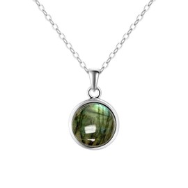 Franki Baker Natural Iridecent Blue Green Madagascan Labradorite Gemstone Pendant Necklace on 925 Sterling Silver. Chain Length: 50cm