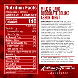 Anthony Thomas, Milk and Dark Chocolate Deluxe Assortment, Milk and Dark Chocolate, Soft Centers, Nuts, Toffee and Caramels, Gift Box (64 Pieces)