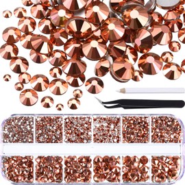 2000 Pieces Flat Back Gems Rhinestones 6 Sizes (1.5-6 Mm) Round Crystal Rhinestones with Pick up Tweezer and Rhinestones Picking Pen for Crafts Nail Clothes Shoes Bags DIY Art (Rose Gold)