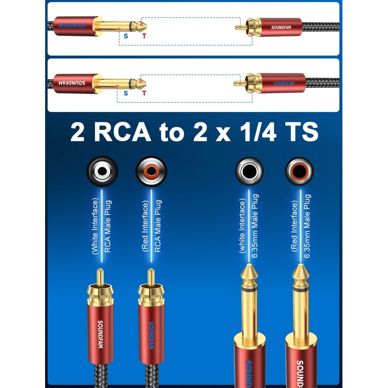 SOUNDFAM Premium RCA to 6.3 mm Jack Cable 2 m