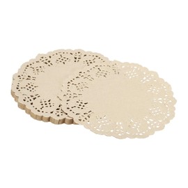 YELARXI Paper Doilies, Paper Lace Doilies Disposable Round Modern Decorative Placemats Bulk, 4.5 Inch Fit for Cakes Desserts Crafts Baked Grilled Fried Food Tableware (50 Pack, Kraft)