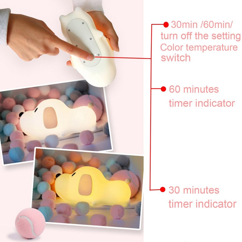 Silicone LED Papa Puppy Night Light Touch Sensor Switching Night