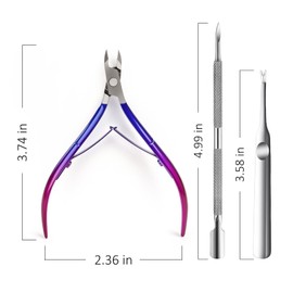 Cmetta Cuticle Nipper, Polished Coated Durable Trimmer with Pusher, Nail Clipper with Fine Edge, Comfort Grip Cuticle Cutter and Remover Tool Kit for Nail Care (Rose+Blue+Pusher)