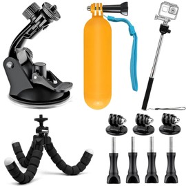 Accessories Kit for Action Camera, Handheld Selfie Stick + Suction Cup Mount + Floating Handle Grip + Flexible Octopus Tripod, Universal Action Camera Bundle for Recording VLOG/POV