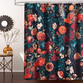 Estmy Vintage Floral Fabric Shower Curtain for Bathroom 72W x72L Inches, Vivid Colorful Moody Black Flowers Summer Night Garden Cute Boho Shower Curtain Set with Hooks Heavy Duty Bathroom Curtains