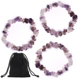 Amethyst Stone Bracelet Crystal Stones Chain - Natural Rock Crystal Gemstone Beads Bracelet for Women, Real Stones Yoga Energy Stone Amethyst Chain Gifts for Girls Women, Amethyst