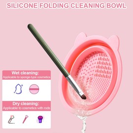 Silikon Pinselreiniger Make up, Make up Pinsel Reinigungsmatte, mit Hängender Trockentasche, Tragbares Waschwerkzeug für Makeup Pinsel Puderquaste Schwamm