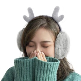 Qchomee Girls Cute Elk EarMuffs Kids Ear Warmers Plush Furry Ear Cover Windproof Ear Hamburg Headband Fashion Adjustable Ear Wrap Christmas Birthday Gifts for Child Boys Girls, Grey, S