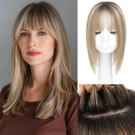 Aimeolyn Hair Toppers for Women Real Human Hair 12inch Hairs Topper for women With Bangs 8x8inch Skin Scalp Big Base Cover Thinning or Loss Top Pieces Wiglets Dark Roots Ombre Light Blonde