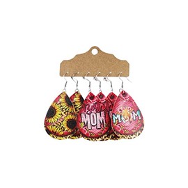 Faux Leather Dangle Earrings for Women Lightweight Print Floral Sunflower Cow Striped Dangle Earrings Set Mother's Day MAMA Letter Leather Teardrop Earrings for Women Gifts Jewelry-E