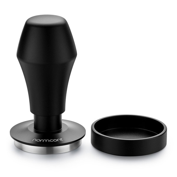 Normcore V4 Coffee Tamper 53.3mm - Spring-loaded Tamper - Barista Espresso Tamper with 15lb / 25lb / 30lbs Replacement Springs - Anodized Aluminum Handle and Stand - Flat Base,Black