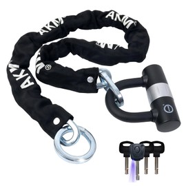 AKM Bike Lock Chain Lock 120cm/4ft Heavy Duty Durable 10mm Thick Ring Anti-Theft Bicycle Chain Lock with 4Keys Security 16mm U Lock Disc Lock for Bicycle,Moped,Scooter,Motorcycle