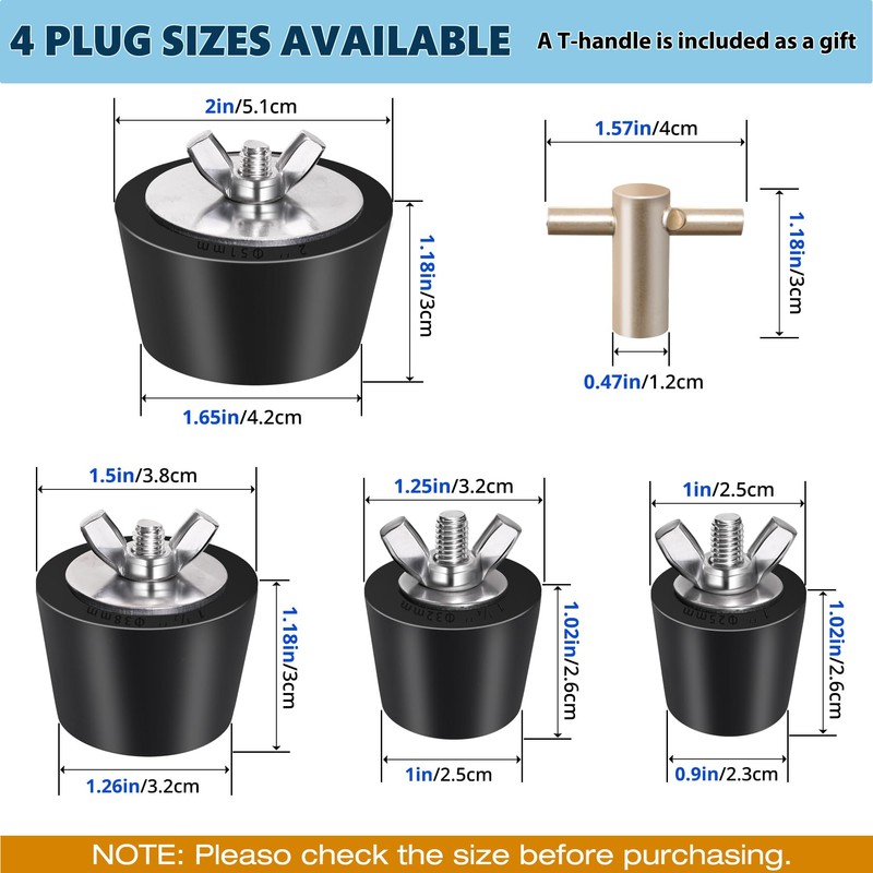 Vizava 4 Pack Rubber Pool Winter Plugs with One T-Handle
