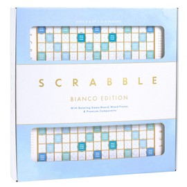 WS Game Company Scrabble Bianco Edition with Rotating Wooden Game Board