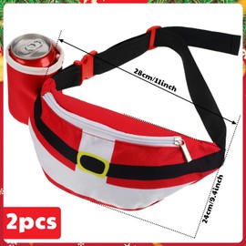 Abbylike 2 Pcs Christmas Fanny Pack Santa Claus Waist Pack with Drink Holder Light up Christmas Tree Glow Waist Pack Funny Christmas Red Green Pack Gifts for Adults Xmas Festival Party