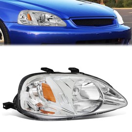 Factory Style Passenger/Right Side Headlight Assembly Compatible with Honda Civic 1999-2000 - Chrome Housing