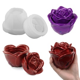 QEBTRIR Rose Shape Jar Silicone Molds, Jar Resin Moulds with Lid, Epxoy Molds for DIY Jewelry Storage Box,Candle Holder,Candy Container, Epoxy Resin Casting Craft Gifts