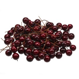 BBTO Artificial Holly Berries, 100 Pieces Mini 10 mm Fake Berries Decor on Wire for Christmas Tree Decorations Flower Wreath DIY Craft Use (Dark Red)