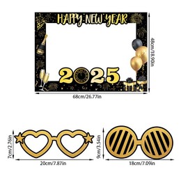 Losuya 26pcs Glitter Happy New Year's Eve 2025 Party Photo Booth Props Supplies with Photo Frame Props Picture Frame Booth Props 2025 New Year Decorations