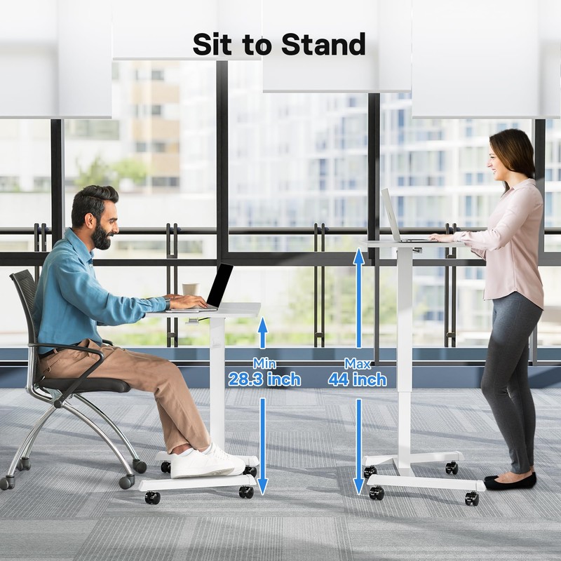 BONTEC Mobile Standing Desk Adjustable Height, Rolling Laptop Cart with