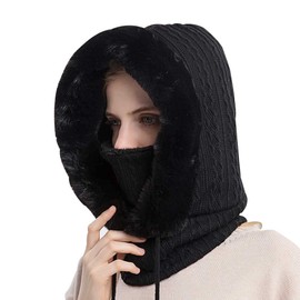 YUDATPG Women Balaclava Full Face Mask Cover Thick Neck Warmer Knitted Hat Scarf Windproof Ski Mask Hood Hat Cycling Paintball Winter Snowboard Outdoor Sports Thermal Breathable (Black)