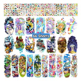 66 Sheets  Full & Half Arm Temporary Tattoos Sleeves,   Stickers with Dinosaur/Pirate/ for Boys, Butterfly/Mermaid Tattoos for Girls,  Party Supplies