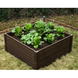 New Age Garden ECOFLEX 4 ft x 4 ft Square Garden Bed - Durable, Non-Toxic Wood Plastic Composite Raised Planter Box, Walnut - Stackable Design for Flowers, Vegetables, Herbs