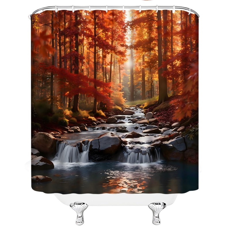 GCTNBJL Fall Forest Waterfall Shower Curtain for Bathroom,70x70(WxH) Inches