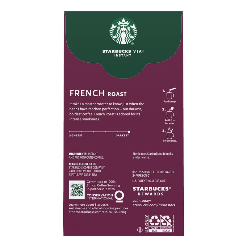 Starbucks VIA Instant Coffee, Dark Roast Coffee, French Roast, 100%