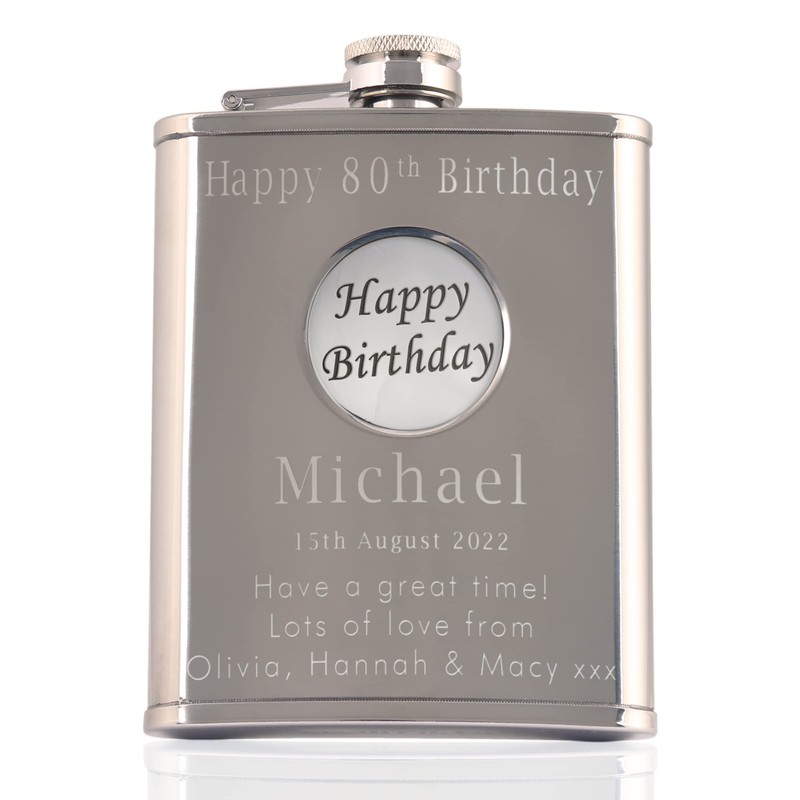 Engraved 80th Birthday Pewter Happy Birthday Feature Pocket Watch and