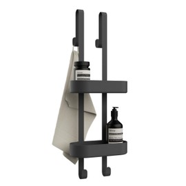 Bamodi Shower Caddy - Plastic - 2 Tier - Height Adjustable Door Shower Caddy - Scratch Free - Shower Hanger Organizer - No Rust - Plenty of Storage Space Bathroom Caddy Organizer - Black