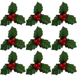 Zhhuoc 20Pcs Red and Green Holly Berries Faux Berry Flowers with Leaves Xmas Berry Picks Decoration,Vase Fillers,Beautiful Wreath Branches,Artificial Plants Flowers