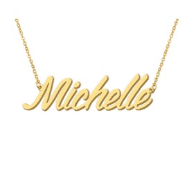 18k Gold Plated Michelle Name Necklace Initial Pendant Charm Stainless Steel Jewelry for Womens Moms