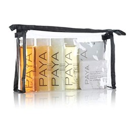 Paya Organics Toiletry Travel Set - Shampoo, Hair Conditioner, Shower Gel, Facial Soap, Body Soap & Tote Bag