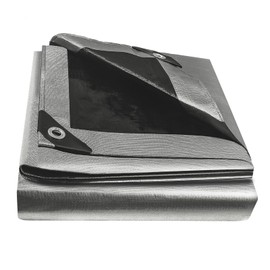 EPFHR Tarpaulin Waterproof Heavy Duty 2m x 2m 180GSM Silver/Black Tarp Sheet Cover Every 50cm with Eyelets for Garden Furniture Roofing Gazebo Side Panels Firewood Ground Caravan Car Multipurpose