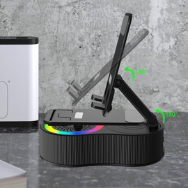 SMADOM Birthday Gifts for Men Women Her Him Cell Phone Stand with Wireless Bluetooth Speaker and Charger and Colorful Ambient Light HD Surround Sound with Phones Tablets Cool Gadget for Men (Black)